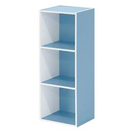 FurniFact - White and Light Blue 3-Tier Open Shelf Bookcase with Spacious Storage - Brown