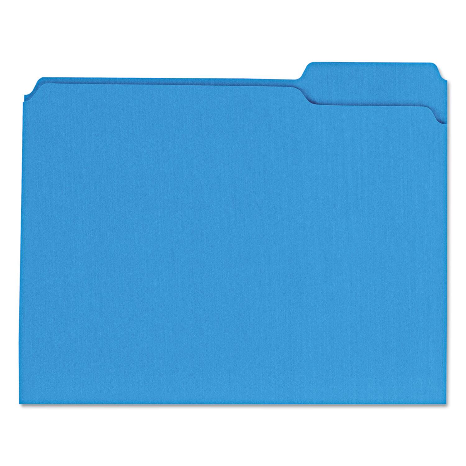 Left. Universal - Reinforced Top-Tab File Folders, 1/3-Cut Tabs: Assorted, Letter Size, 1" Expansion, Blue, 100/Box.