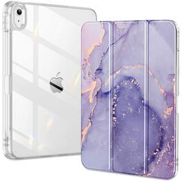 DTTO - Case for iPad (A16)/10th Gen (2025/2022), clear hard back, soft TPU frame, slim trifold stand, auto wake/sleep - Lilac Marble