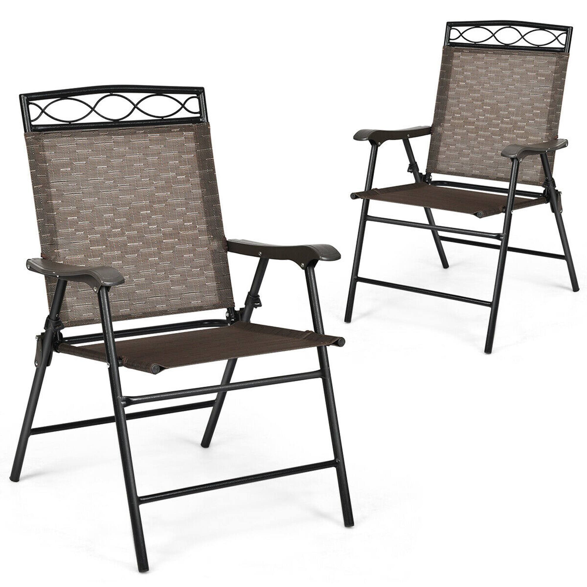 Alt View 4. Gymax - Gymax 2PCS Folding Chairs Patio Garden Outdoor w/ Steel Frame Armrest Footrest - as pic.
