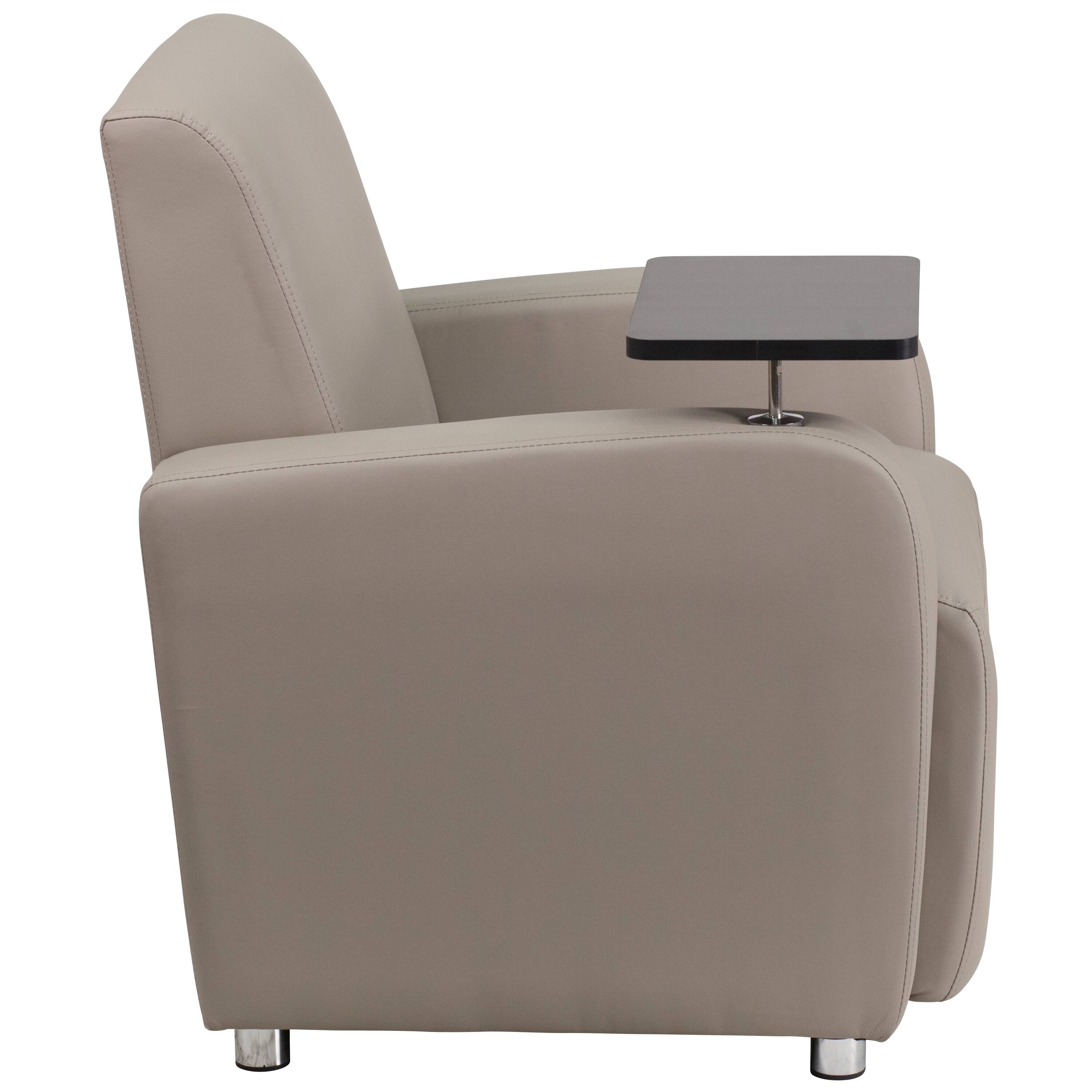 Alt View 6. Emma + Oliver - Faux Leather Guest Chair with Tablet Arm, Chrome Legs and Cup Holder - Gray.