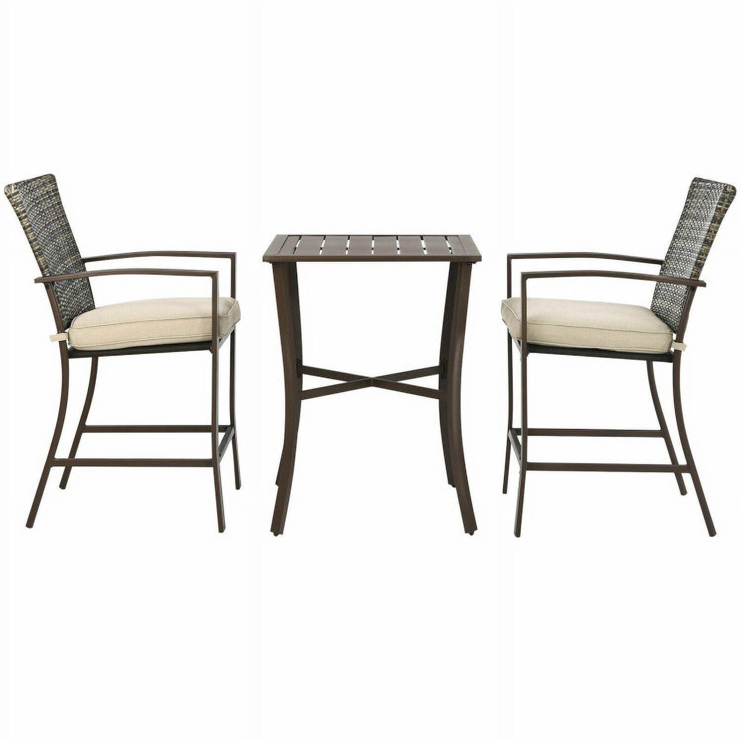 Alt View 4. Kadyn - 3 Pieces Rattan Bar Furniture Set with Slat Table and 2 Cushioned Stools-Brown, Outdoor Dining Chair for Outside Patio - Brown.