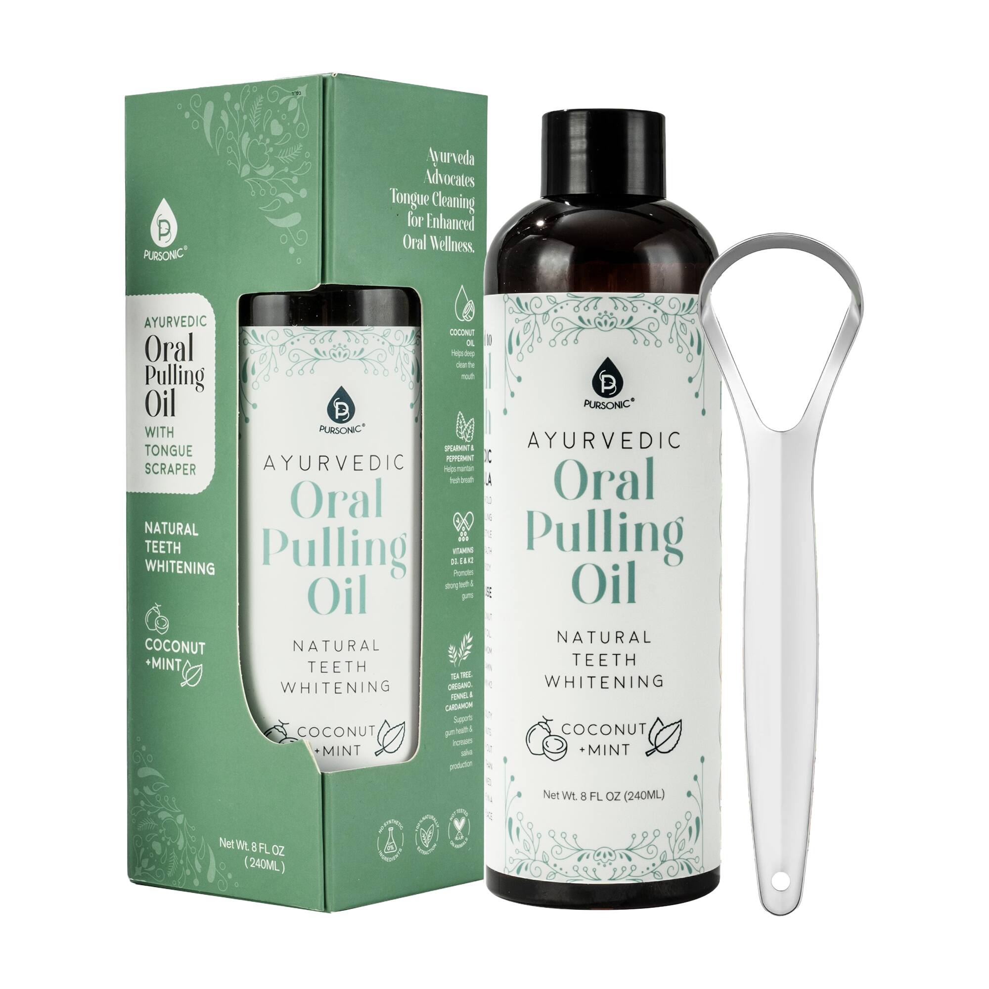 Pursonic - Oral Pulling Oil with Tongue Scraper - Black
