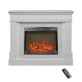 Boyel Living - 44-in Electric Fireplace Mantel with 23-in Insert 1400W 5000 BTU Log Flame Remote Control and Timer - Jasmine White