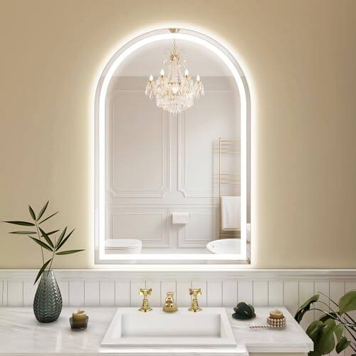 Earthley Blooms - Bathroom Mirror 26"x38" Led With Lights Anti-fog Dimmable Oval Mirrors Front Light And Backlit Modern Far - White Arch-40"L x 30"W