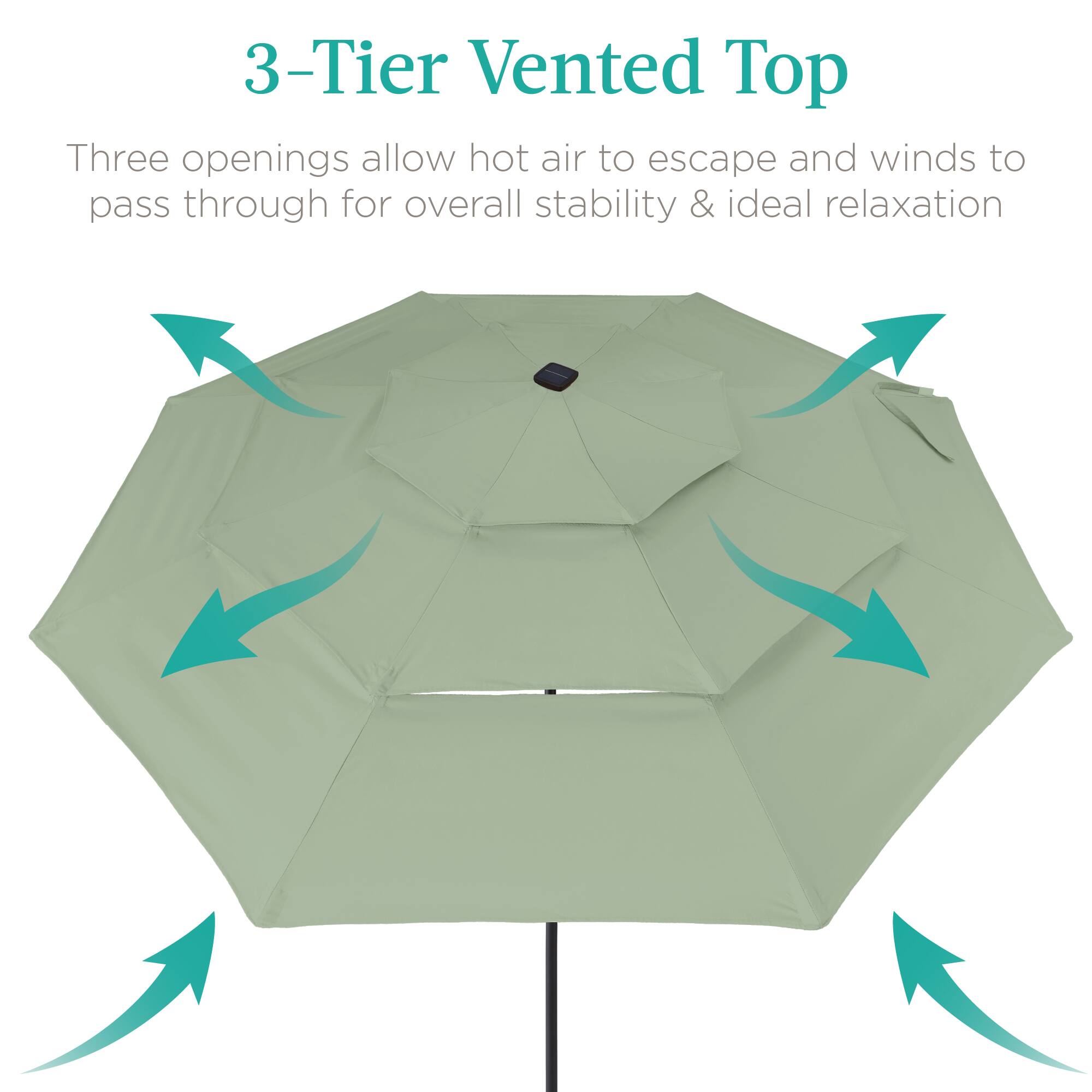 3-Tier Vented Top

Three openings allow hot air to escape and winds to pass through for overall stability & ideal relaxation.