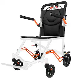 Qeetex - Lightweight Transport Wheel Chair, Portable Folding Wheelchair, with Removable Flip Armrests - Black