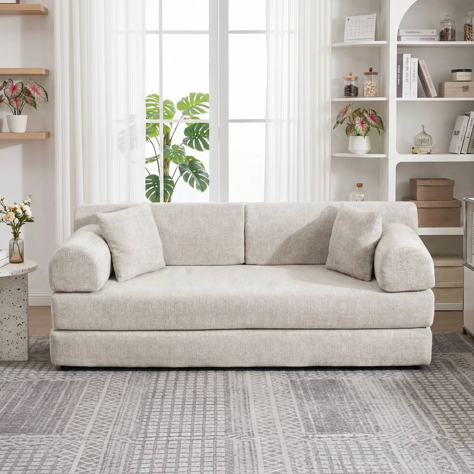 Angle. Anysun - Two-Tone Convertible Sleeper Sofa Bed - Folding Mattress Couch with Fixed Frame for Living Room & Bedroom. - Camel.