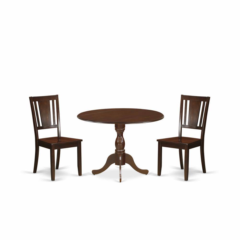 Left. East West Furniture - East West Furniture DMDU3-MAH-W 3 Piece Wood Dining Table Set Contains 1 Drop Leaves Wooden Table and 2 Mahogany Wooden - Mahogany.