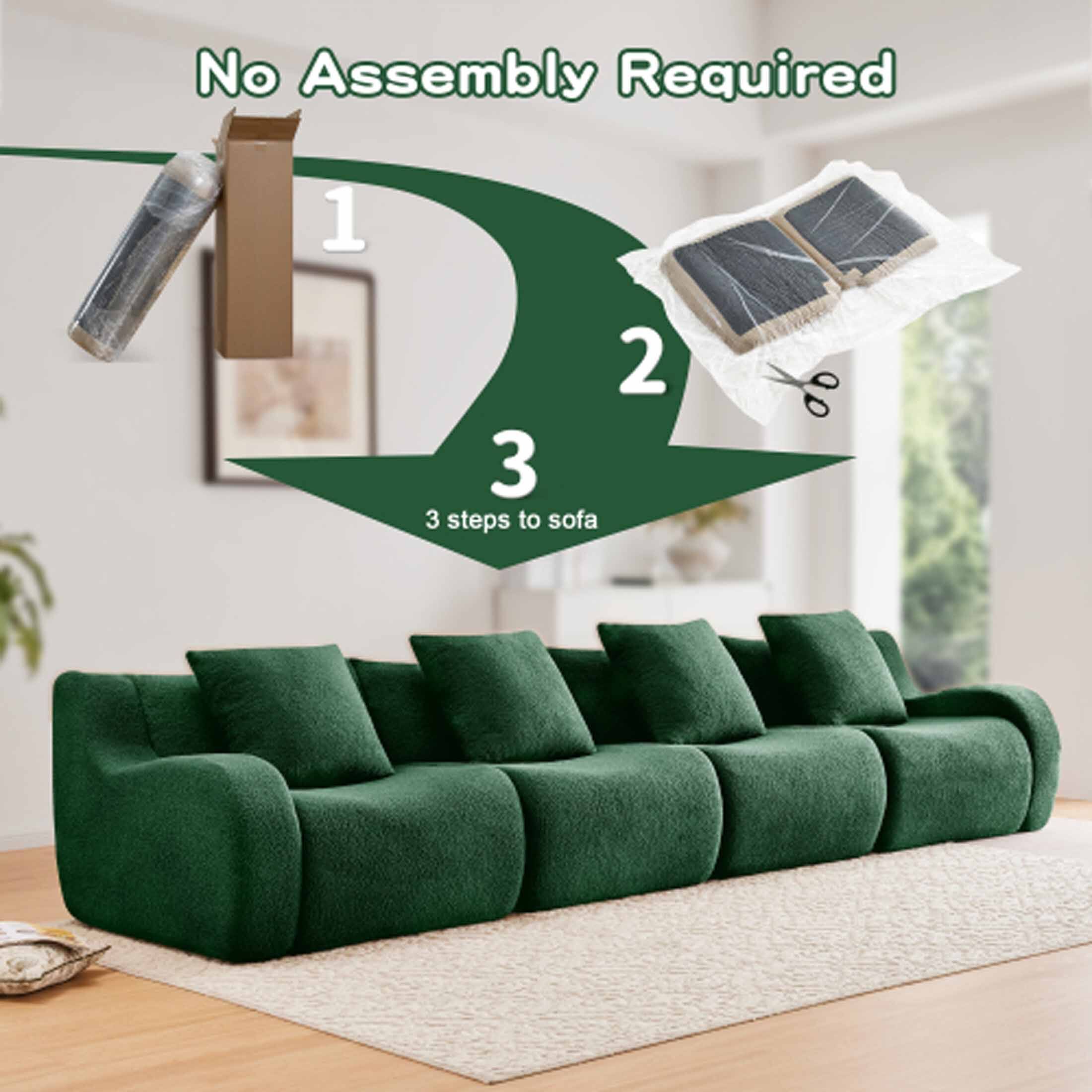 No Assembly Required

1. Unpack the sofa
2. Cut the plastic
3. 3 steps to sofa
