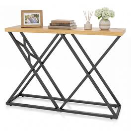 Gymax - 55'' Industrial Console Table w/ Solid Metal Frame & Storage Rustic Sofa Table - Brown