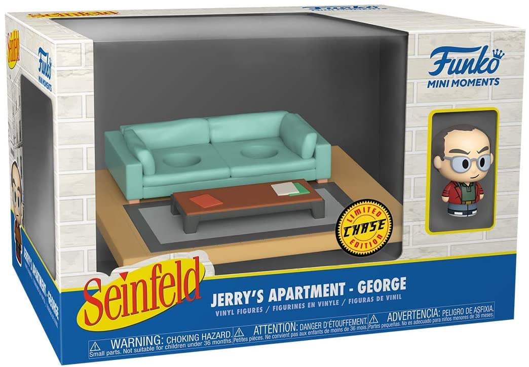 Sure, here is the corrected and grouped text from the image:

---

**Funko Mini Moments**

**Seinfeld**

**Jerry's Apartment - George**

**Vinyl Figures / Figurines en Vinyle / Figurines de Vinyle**

**Limited Chase Edition**

**GEORGE**

**Figuras de Vinil / Figuras de Vinil**

**Warning: Choking Hazard. Small parts. Not suitable for children under 36 months.**

**Attention: Danger d'étouffement. Petites pièces. Ne convient pas aux enfants de moins de 36 mois.**

**Advertencia: Peligro de asfixia. Piezas pequeñas. No es adecuado para niños menores de 36 meses.**

---

This text is grouped and corrected for clarity.