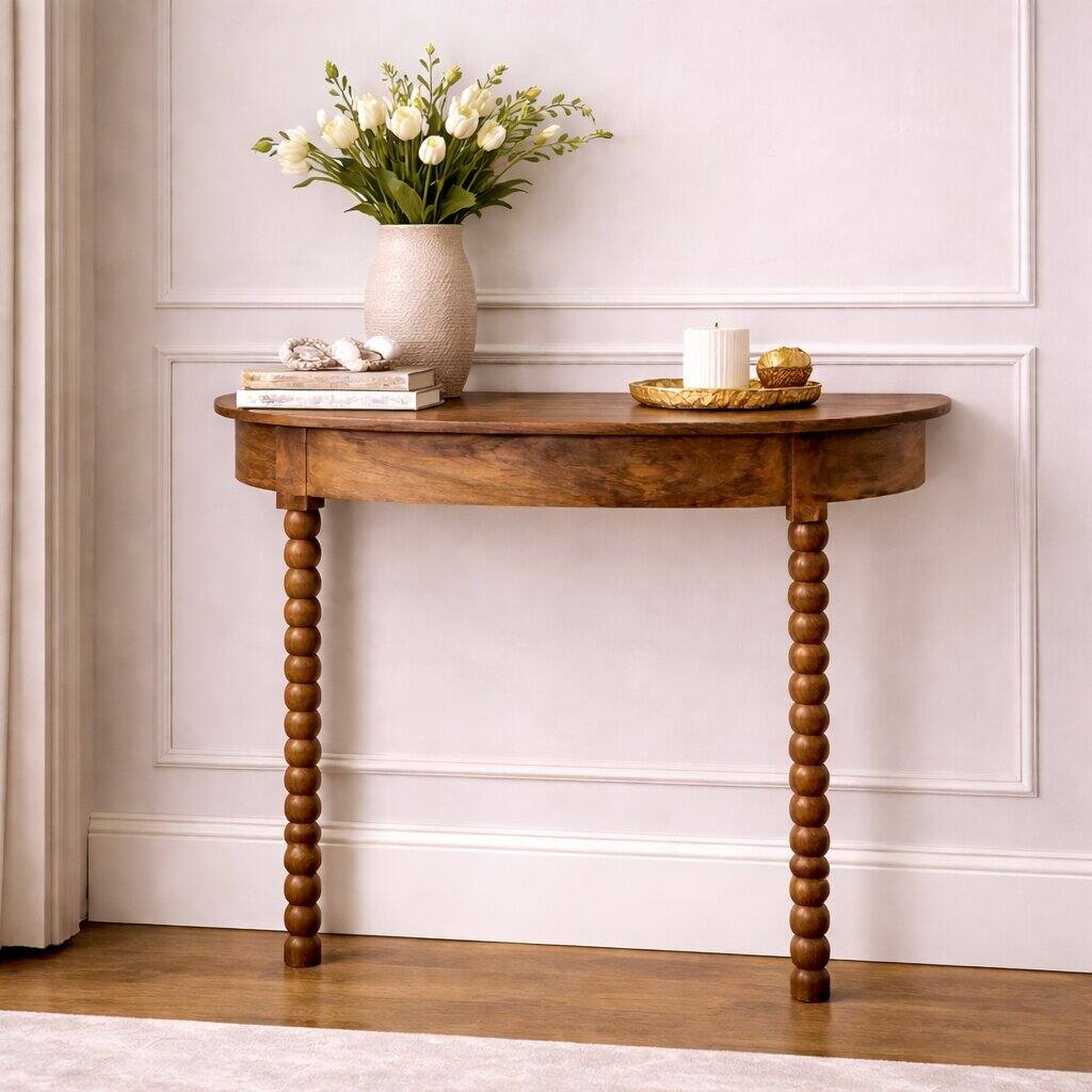Angle. Artisan Furniture - Spindle Radiator Console Table,  Brown - Beige.