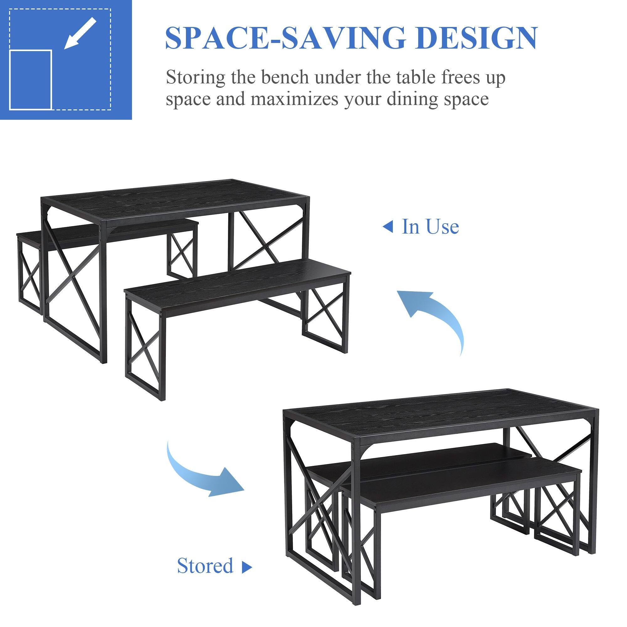 SPACE-SAVING DESIGN  
Storing the bench under the table frees up space and maximizes your dining space  

In Use  
Stored
