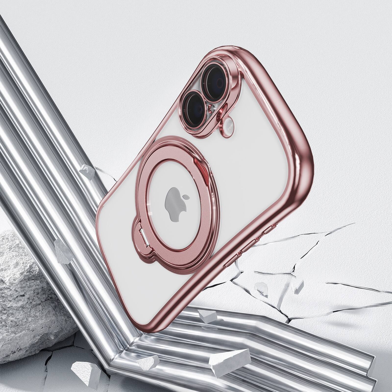 Alt View 1. Dteck - Magnetic Case for Apple iPhone 17 with 360 Ring Stand and Strap, Shockproof TPU Protective Cover Built-in Lens Protector - Pink.