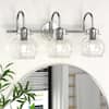 Front. PAIHOME - Bathroom Vanity Light 21" Modern 3-Light Bathroom Light Fixtures over Mirror with Clear Glass Shade E26 Base Wall Sconce - Silver.