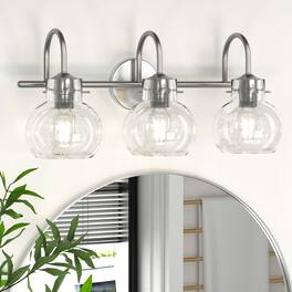 PAIHOME - Bathroom Vanity Light 21" Modern 3-Light Bathroom Light Fixtures over Mirror with Clear Glass Shade E26 Base Wall Sconce - Silver