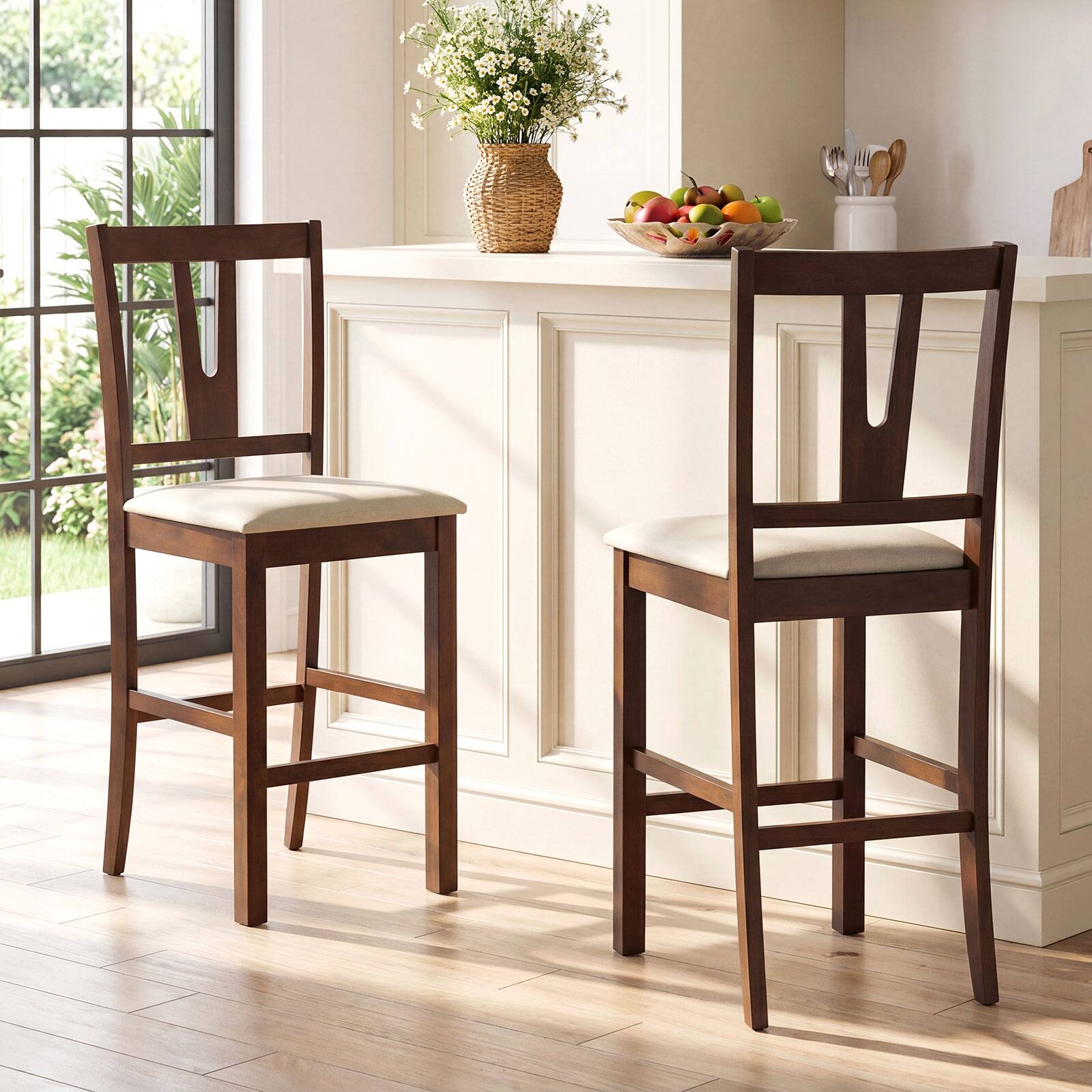 Alt View 1. Gymax - Gymax Counter Height Wooden Bar Stools Set of 2 24'' Mid-Century Modern Wood Barstools - Brown.