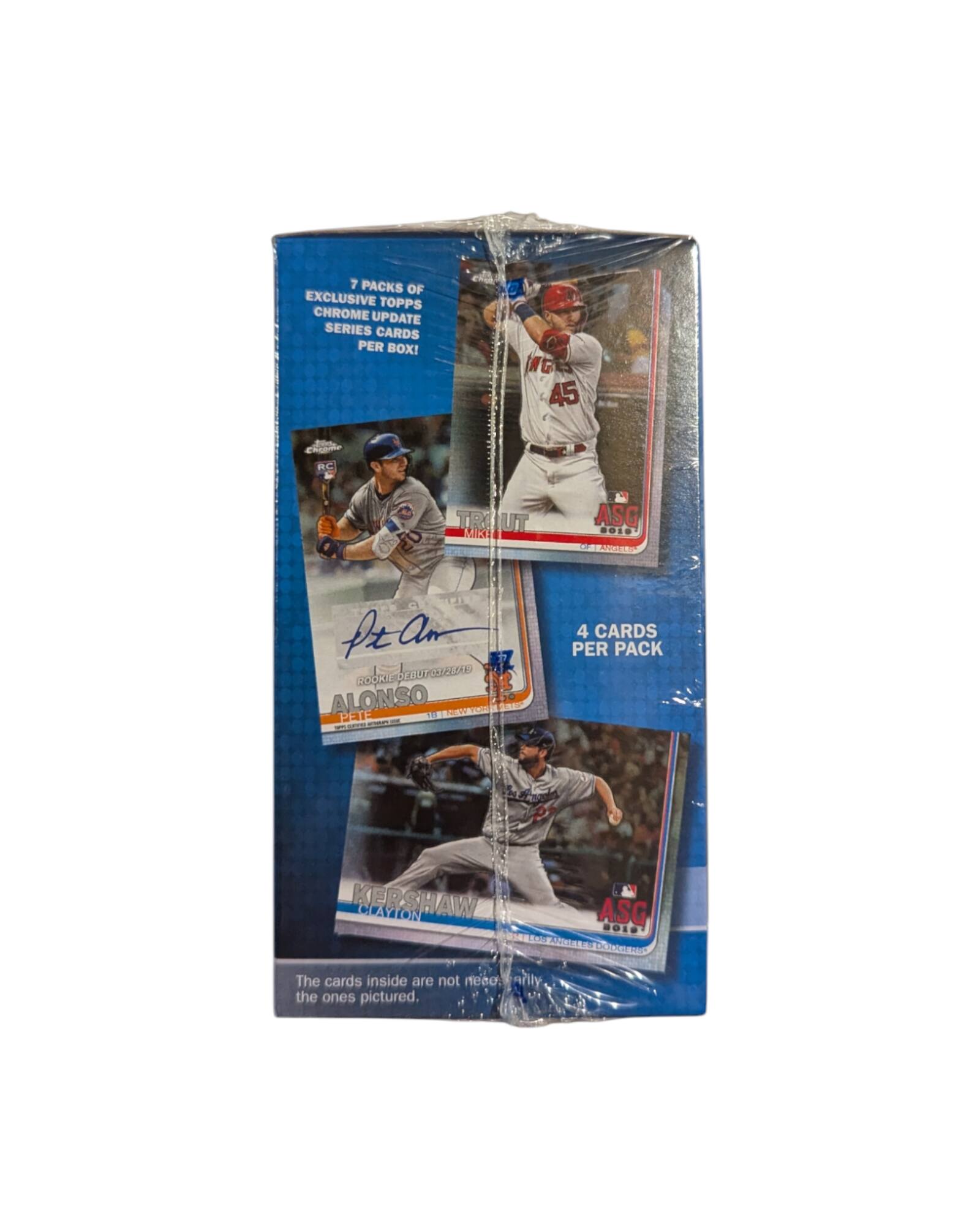 7 Packs of Exclusive Topps Chrome Update Series Cards Per Box!

4 Cards Per Pack

- RC TR UT MIKE ASG BO1
- ft Aan DrAan 0CGUT 2CLS GOOKL ALONSO PETE d
- KERSHAW KER HAW CLAYTON ASG BOLO LOL

The cards inside are not necessarily the ones pictured.