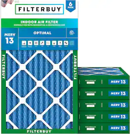 Filterbuy - 19x27x2 MERV 13 Smoke & Allergy Defense, Electrostatic Pleated HVAC AC Furnace Air Filters Replacement (6-Pack) - Blue