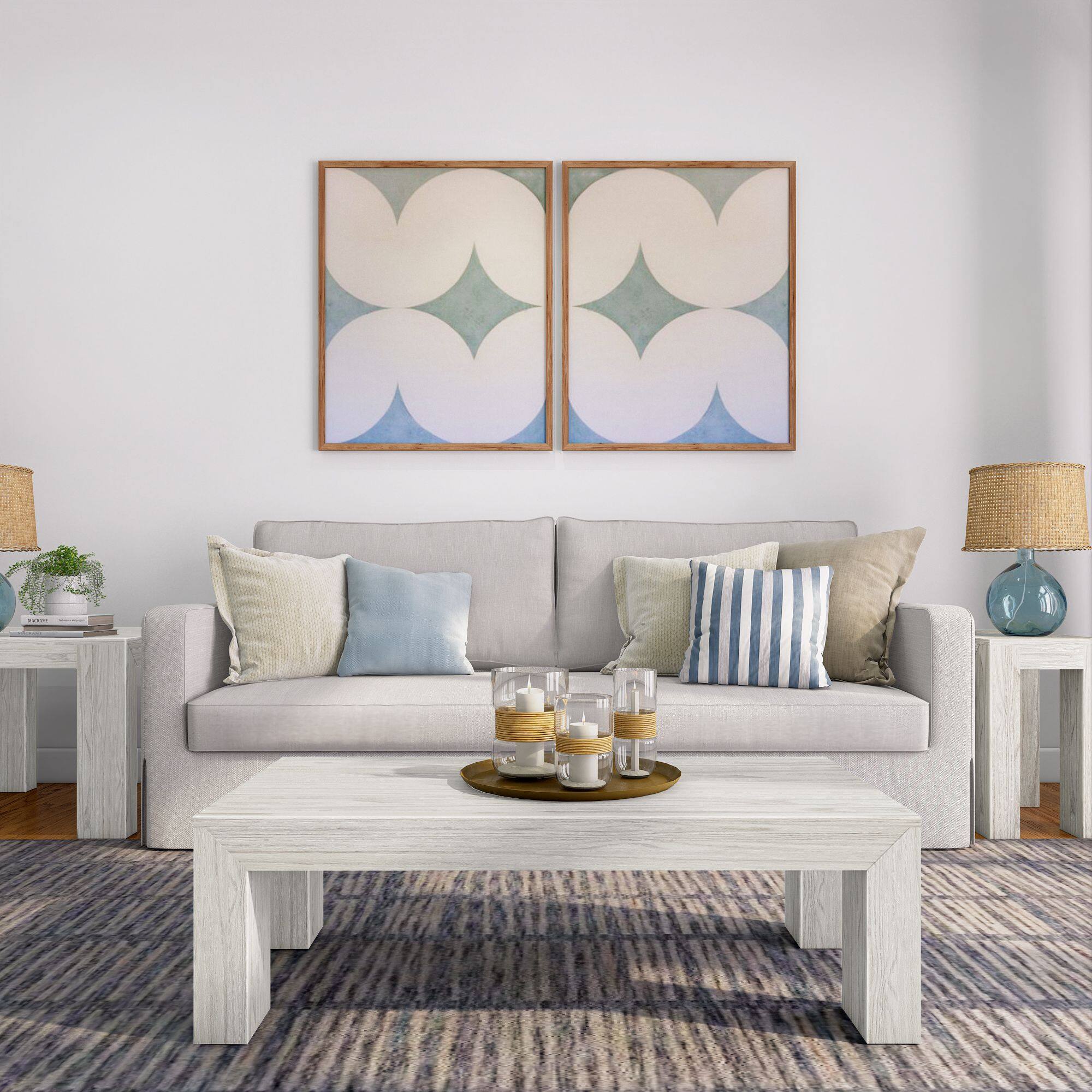 Alt View 1. Plank+Beam - Modern Rectangular Coffee Table (48in x 24in / 1220mm x 610mm), White Sand Wirebrush - White Sand Wirebrush.