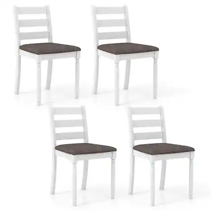 Front. Gymax - Gymax Wooden Dining Chair Set of 4 w/ Acacia Wood Legs Padded Cushion Ladder Back - White, Gray.