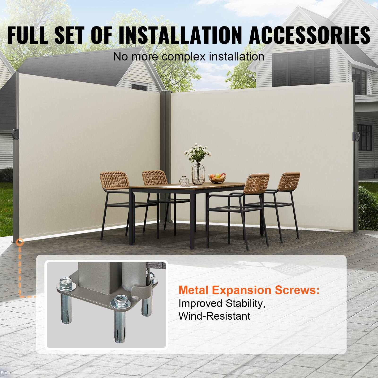 FULL SET OF INSTALLATION ACCESSORIES
No more complex installation
Metal Expansion Screws: Improved Stability, Wind-Resistant