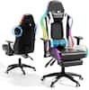 Front. COQOOL - RGB Gaming Chair with Bluetooth Speakers, Ergonomic Gamer Chair with LED Lights, Vibration Lumbar Support - Black.