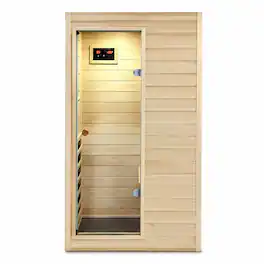 RYHNUYNE - Far Infrared Sauna Room, European Aspen Wood, 5 Heating Panels, 905W, Digital Display, Bluetooth Speaker, Home Spa - Natural Wood