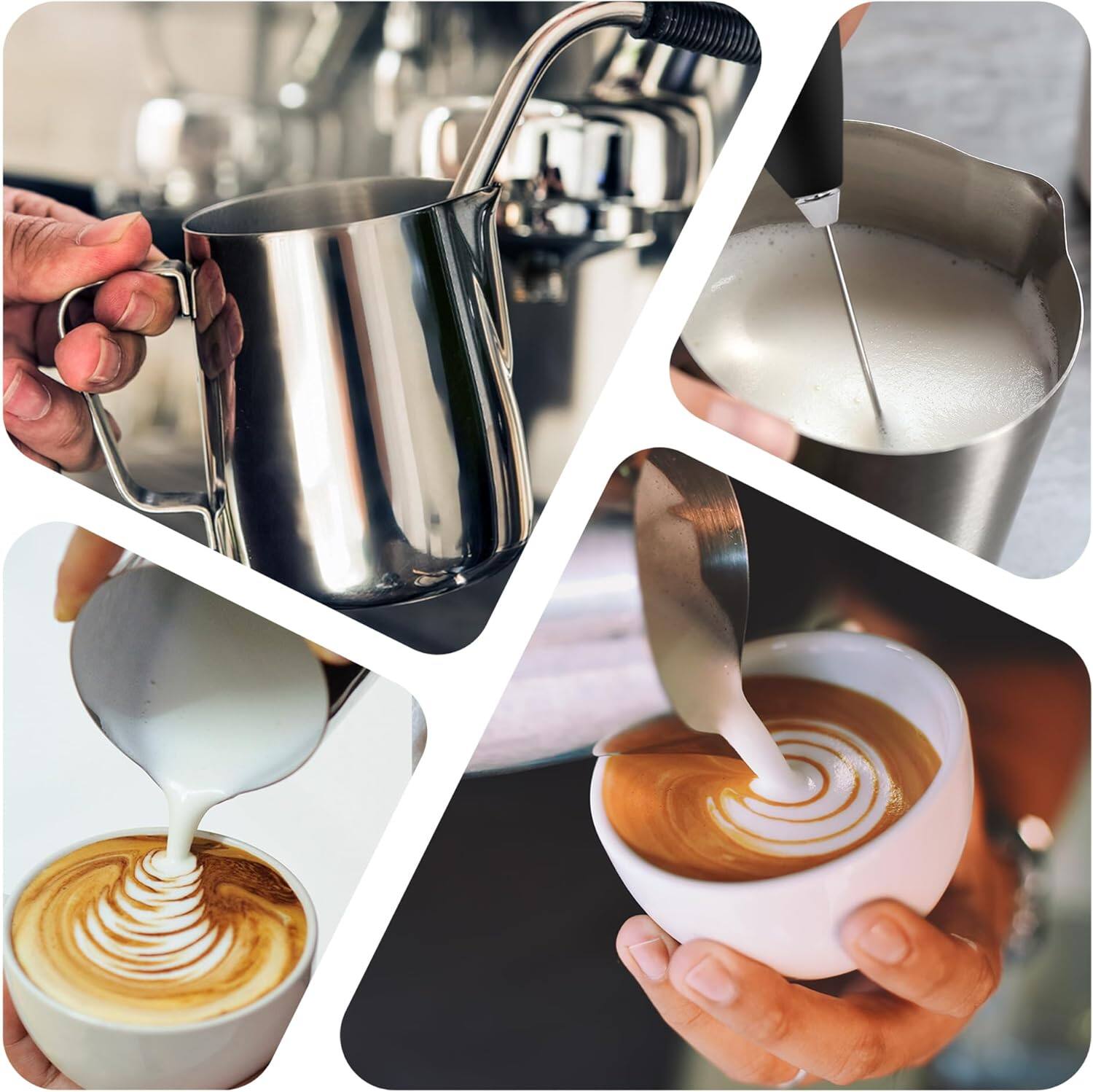 Left. Zulay Kitchen - Zulay Kitchen 20 oz Milk Frothing Pitcher with Latte Art Pen – Stainless Steel Frother Cup with Measurement Markings - Silver.