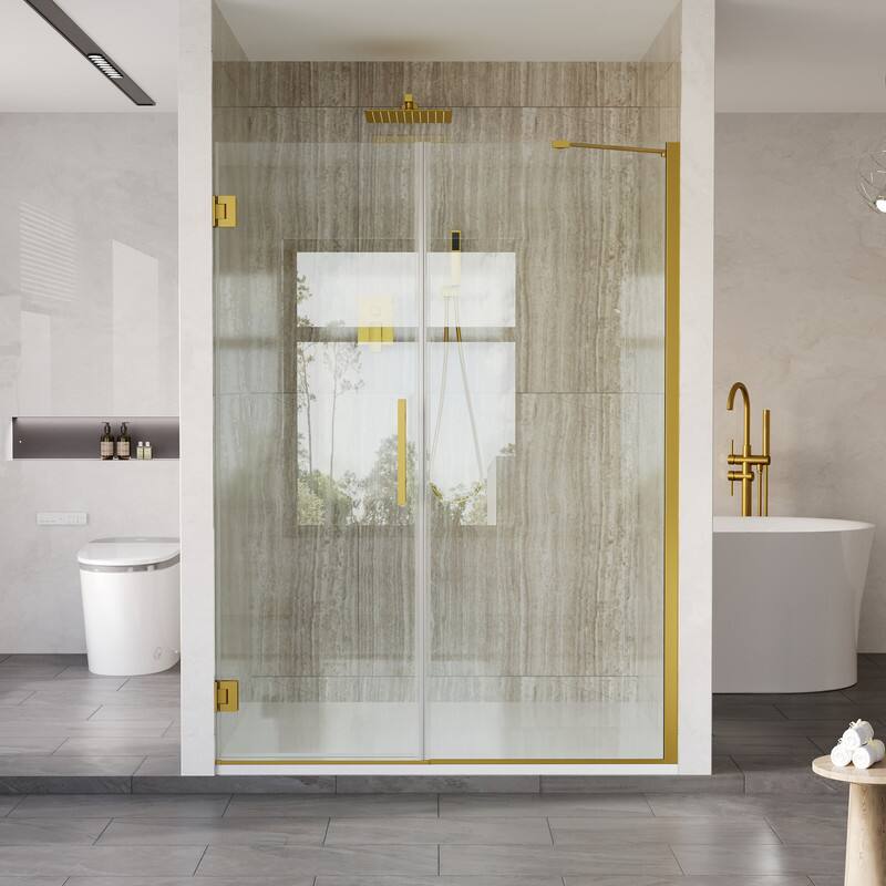 "WELLFOR - 53–54 in. W x 72 in. H Frameless Hinged Shower Door with 3/8"" Clear Tempered Glass, Reversible Opening - Brushed Gold" price history on PriceWatchPro