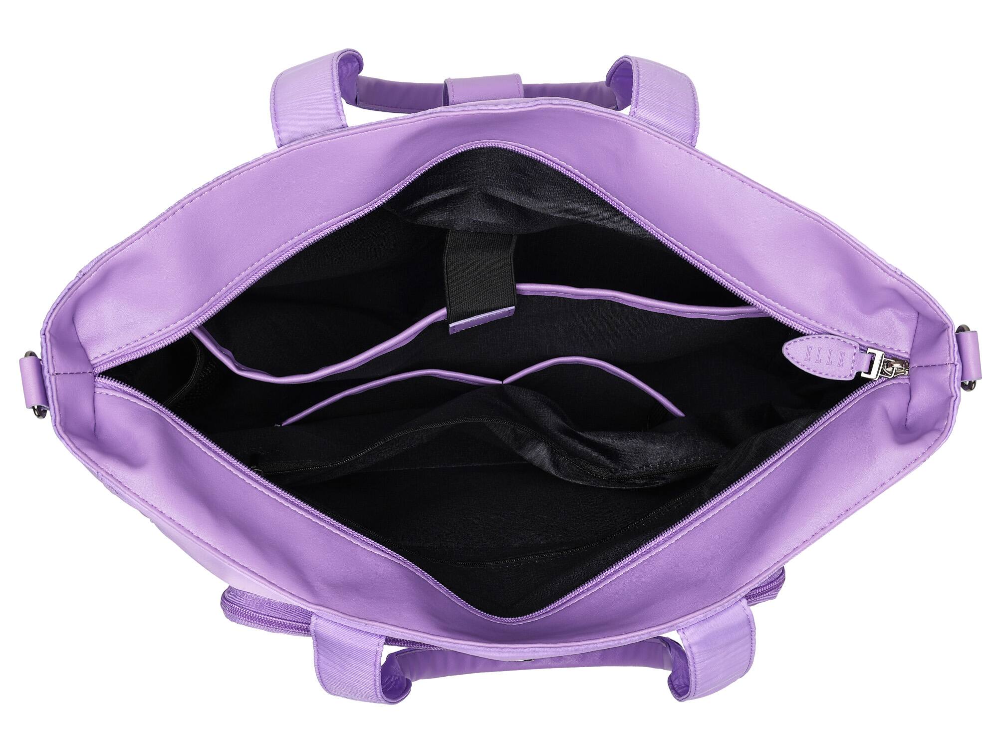 Back. Elle - ELLE Voyage 25L Twill and Vegan Leather Weekender Duffel Bag | Lavender - Lavender.