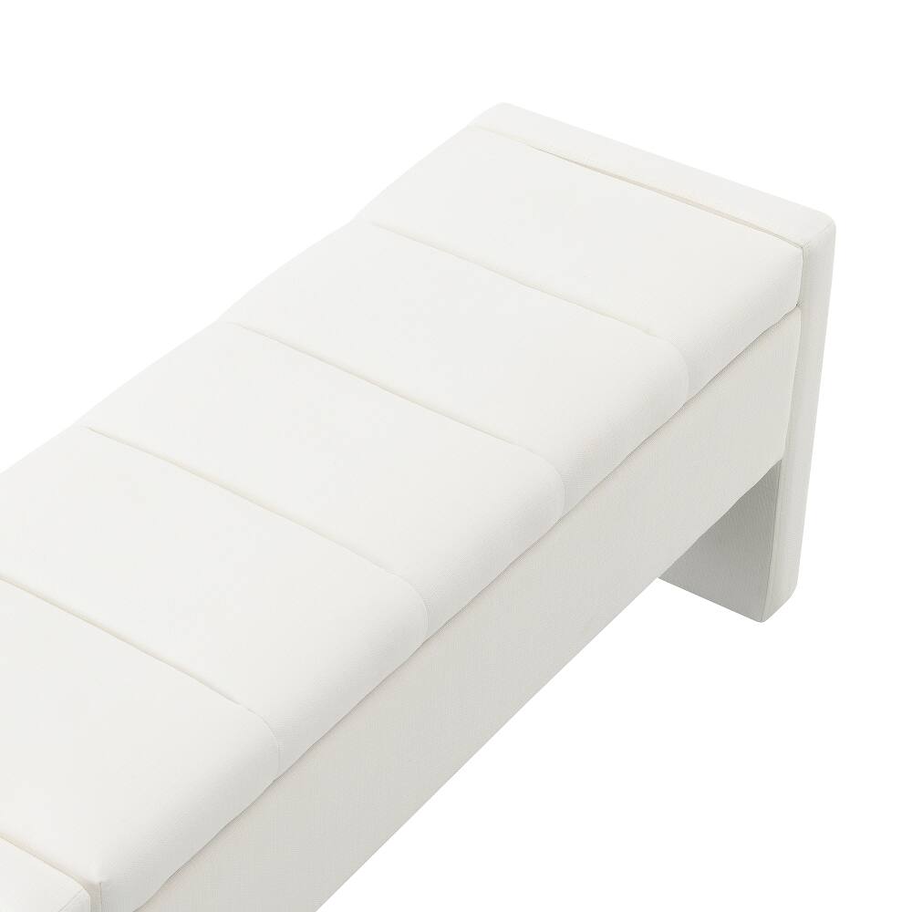 Alt View 3. Ropilly - Ropilly Modern Bed End Bench with Storage White Linen Upholstered Foot Rest Stool Entryway Window Bench - White.
