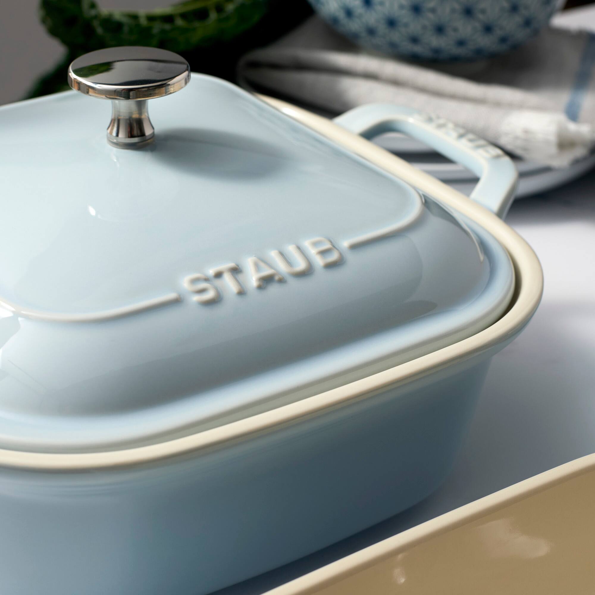 Alt View 3. Staub - Staub Ceramic 4-pc Baking Pans Set, Casserole Dish with Lid, Brownie Pan, Light Blue - Light Blue.