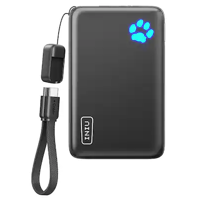 VEGER Portable Charger With Built In Cable, 10000mAh 22.5W Fast Charging USB C Battery Pack, 4 Outputs 3 Inputs Power Bank For IPhone 17/16/ 15/14 Series, IPad, Samsung, Android, Tablet, White(1 Pack