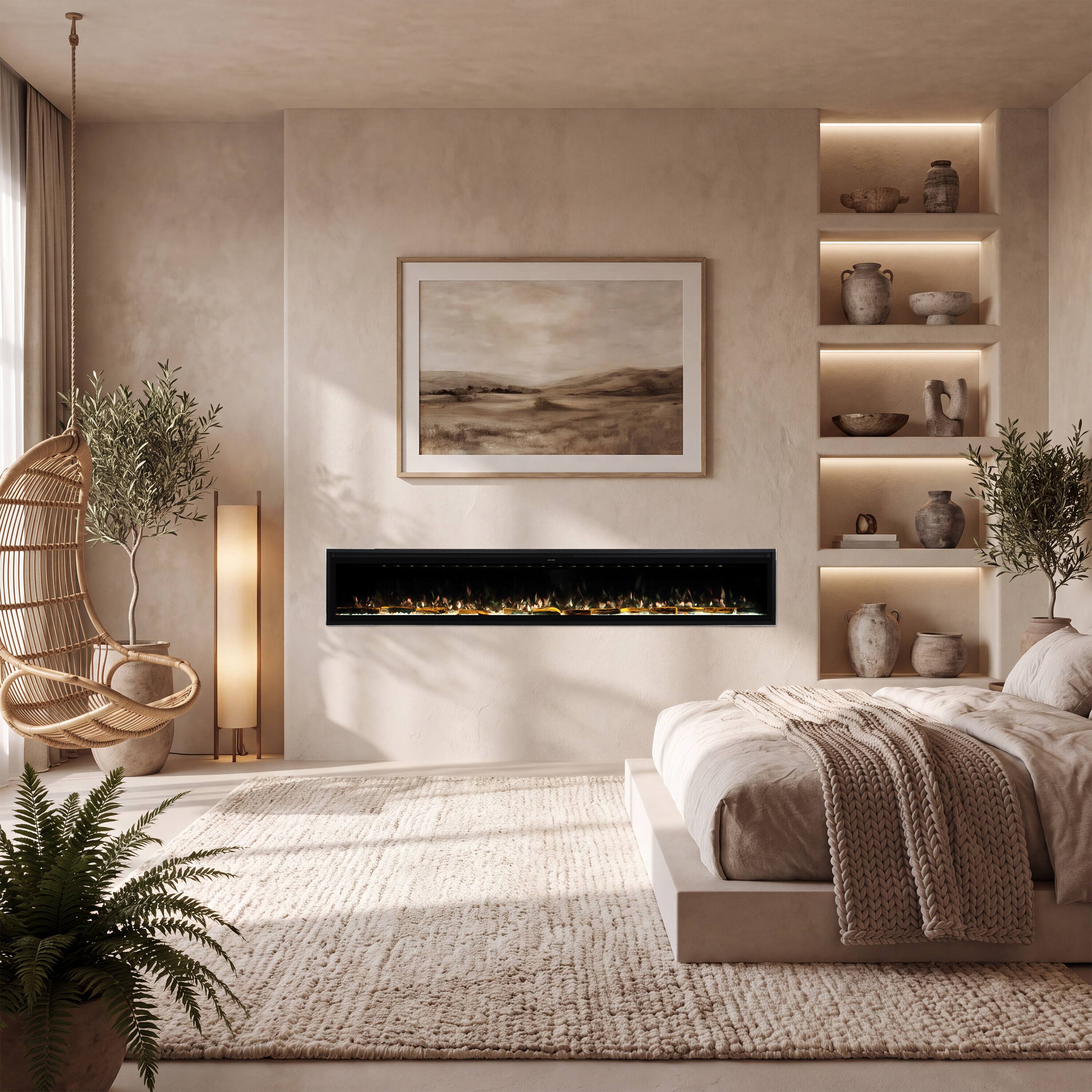 Back. Mondawe - 100" Electric Fireplace w/ 13 Flame Colors, WiFi App and Smart Control - Black.