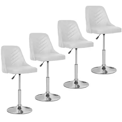 Front. Vecelo - Set of 4 360° Swivel Adjustable Height Bar Stool - PU Leather Counter Stool with Backrest, Modern Kitchen Bar Stool - White.