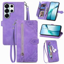 Dteck - for Samsung Galaxy S26 Ultra Wallet Case,Folio Shockproof PU Leather Card Holder Cover with Zipper Pocket & Wrist Strap - Purple