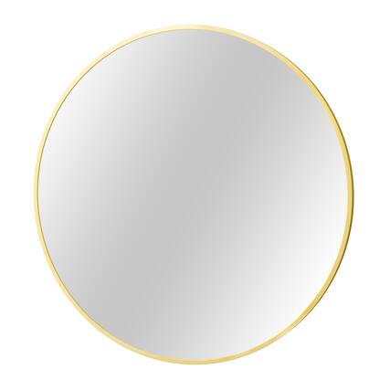 Front. Easly - Gold 36 in. W x 36 in. H Round Aluminum Alloy Frame Vanity Wall Mirror - Gold.