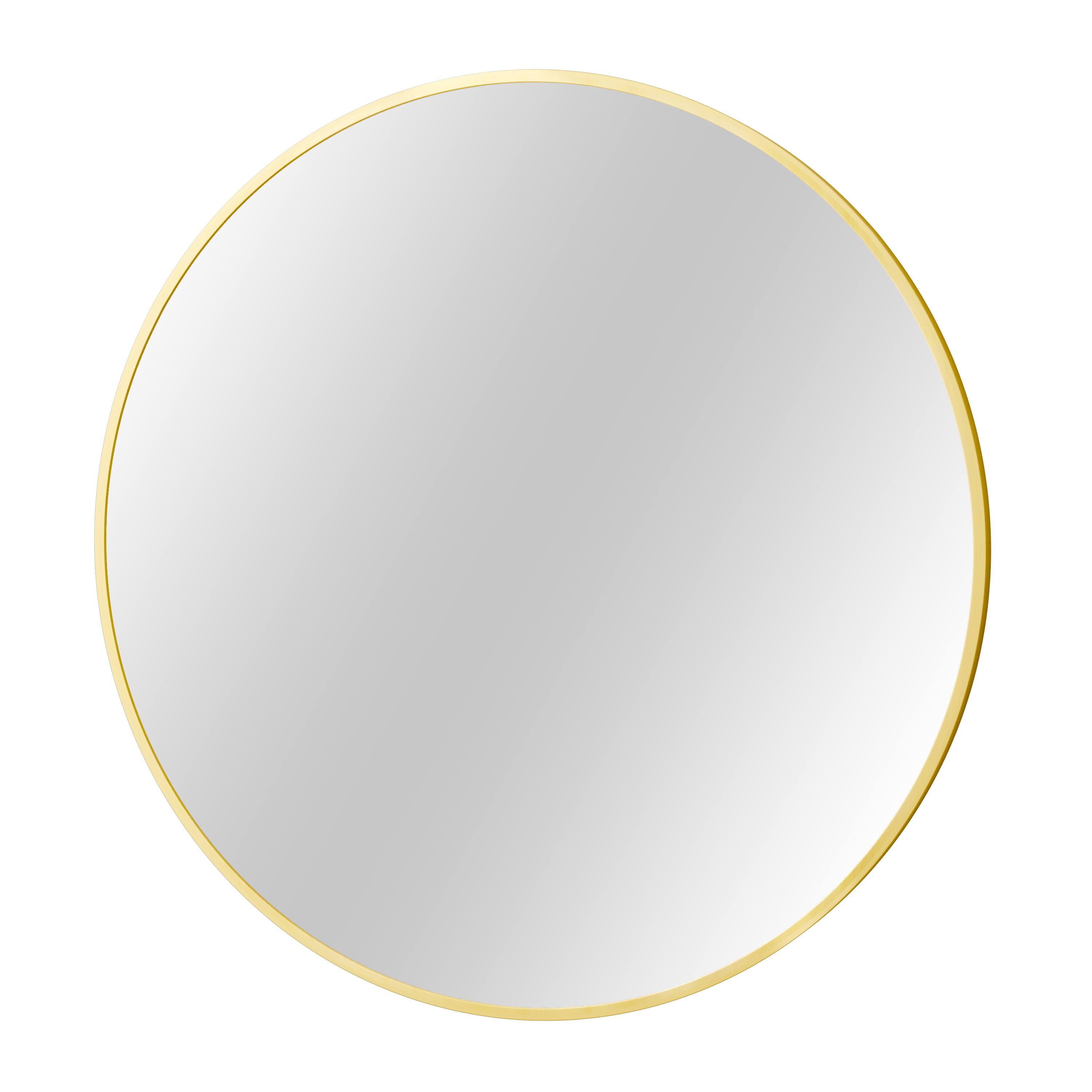 Front. Easly - Gold 36 in. W x 36 in. H Round Aluminum Alloy Frame Vanity Wall Mirror - Gold.