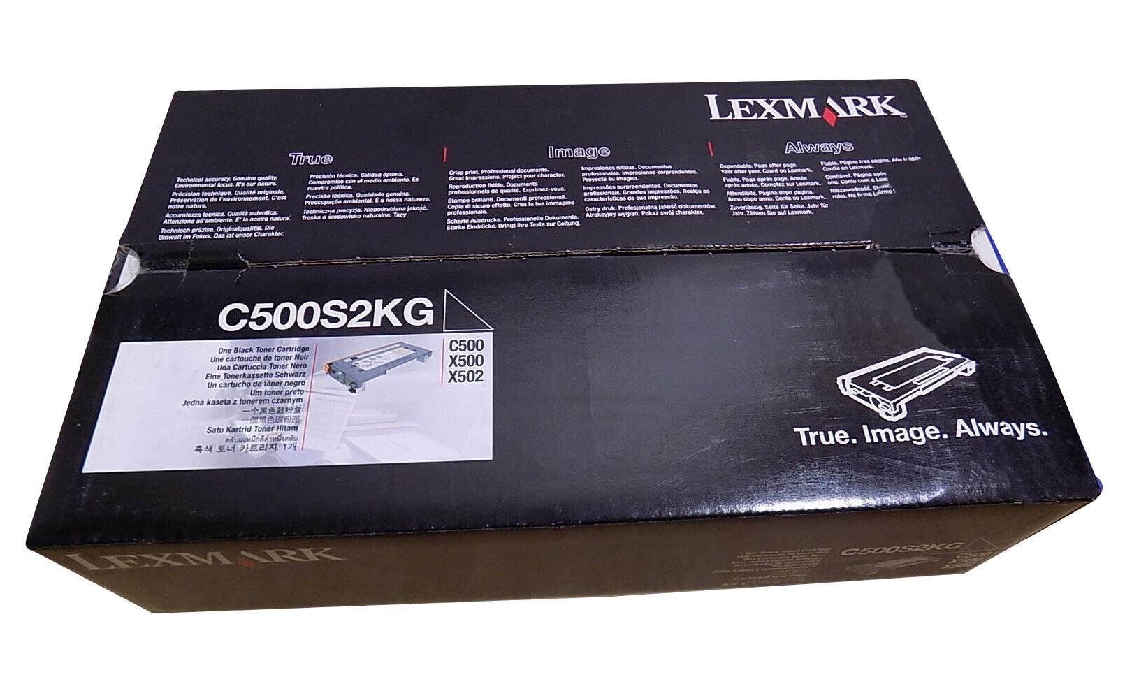 Sure, here is the corrected and grouped text from the image:

---

**LEXMARK**

**Always**

**True. Image. Always.**

**C500S2KG**

**C500 X500 X502**

**Black Toner Cartridge**

**Lexmark**

**True. Image. Always.**

**Technical accuracy.**  
**Precision print.**  
**Great impressions.**  
**Project your character.**  
**Stampa professionale.**  
**Impressões profissionais.**  
**Impressions professionnelles.**  
**Impresiones profesionales.**  
**Impressões profissionais.**  
**Impressões profissionais.**  
**Impressões profissionais.**  
**Impressões profissionais.**  
**Impressões profissionais.**  
**Impressões profissionais.**  
**Impressões profissionais.**  
**Impressões profissionais.**  
**Impressões profissionais.**  
**Impressões profissionais.**  
**Impressões profissionais.**  
**Impressões profissionais.**  
**Impressões