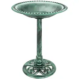 Best Choice Products - Outdoor Rustic Pedestal Bird Bath Accent for Garden, Yard w/ Fleur-de-Lis Accents - Mint Green