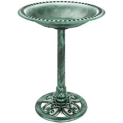 Front. Best Choice Products - Best Choice Products Outdoor Rustic Pedestal Bird Bath Accent for Garden, Yard w/ Fleur-de-Lis Accents - Mint Green - Mint Green.