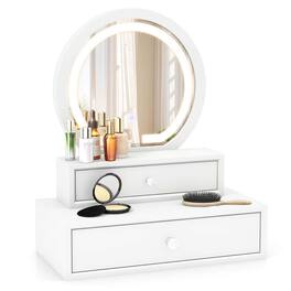 Costway - Vanity Mirror with 2 Slide-out Drawers 3 Lighting Modes & Adjustable Brightness - White