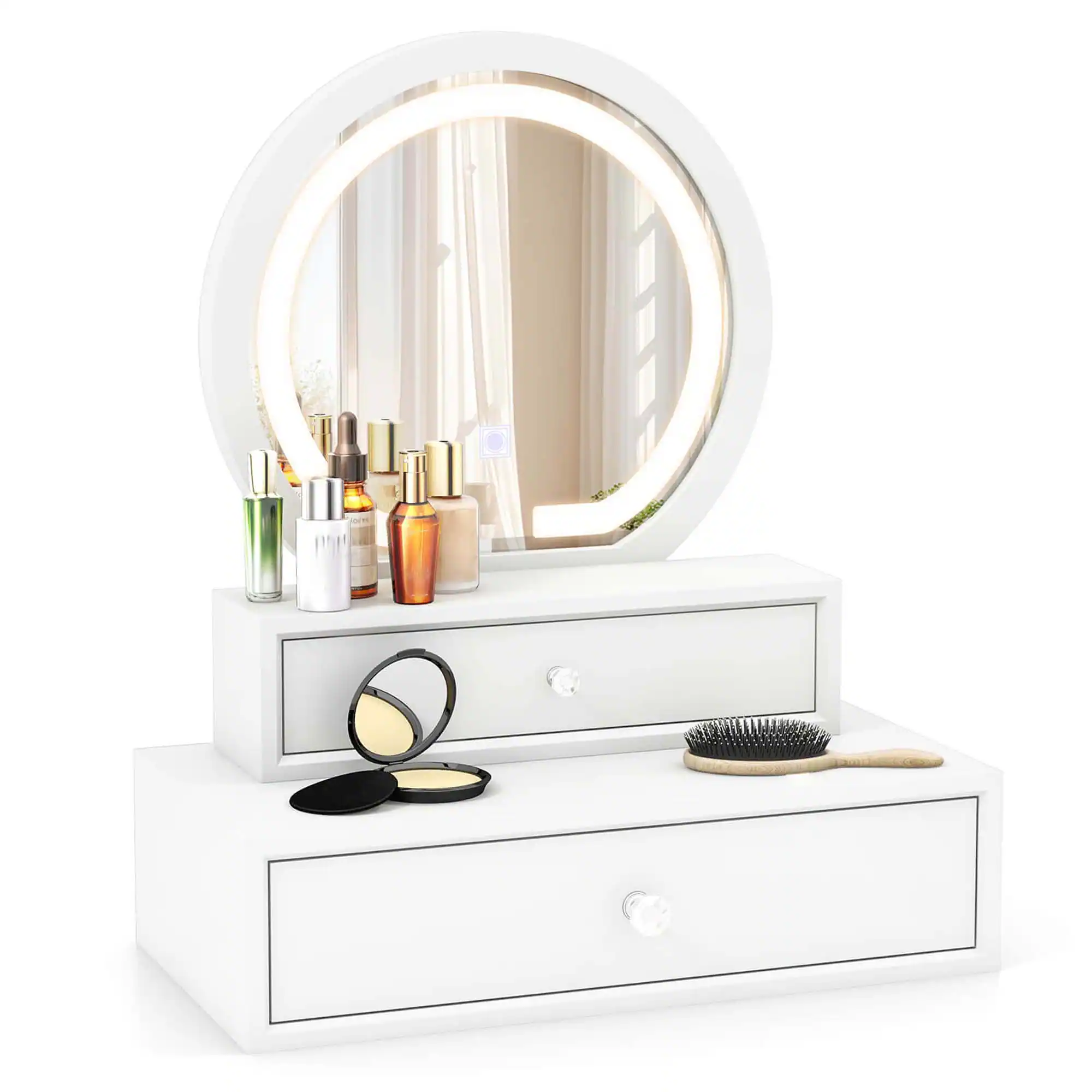Front. Costway - Costway Vanity Mirror with 2 Slide-out Drawers 3 Lighting Modes & Adjustable Brightness - White.