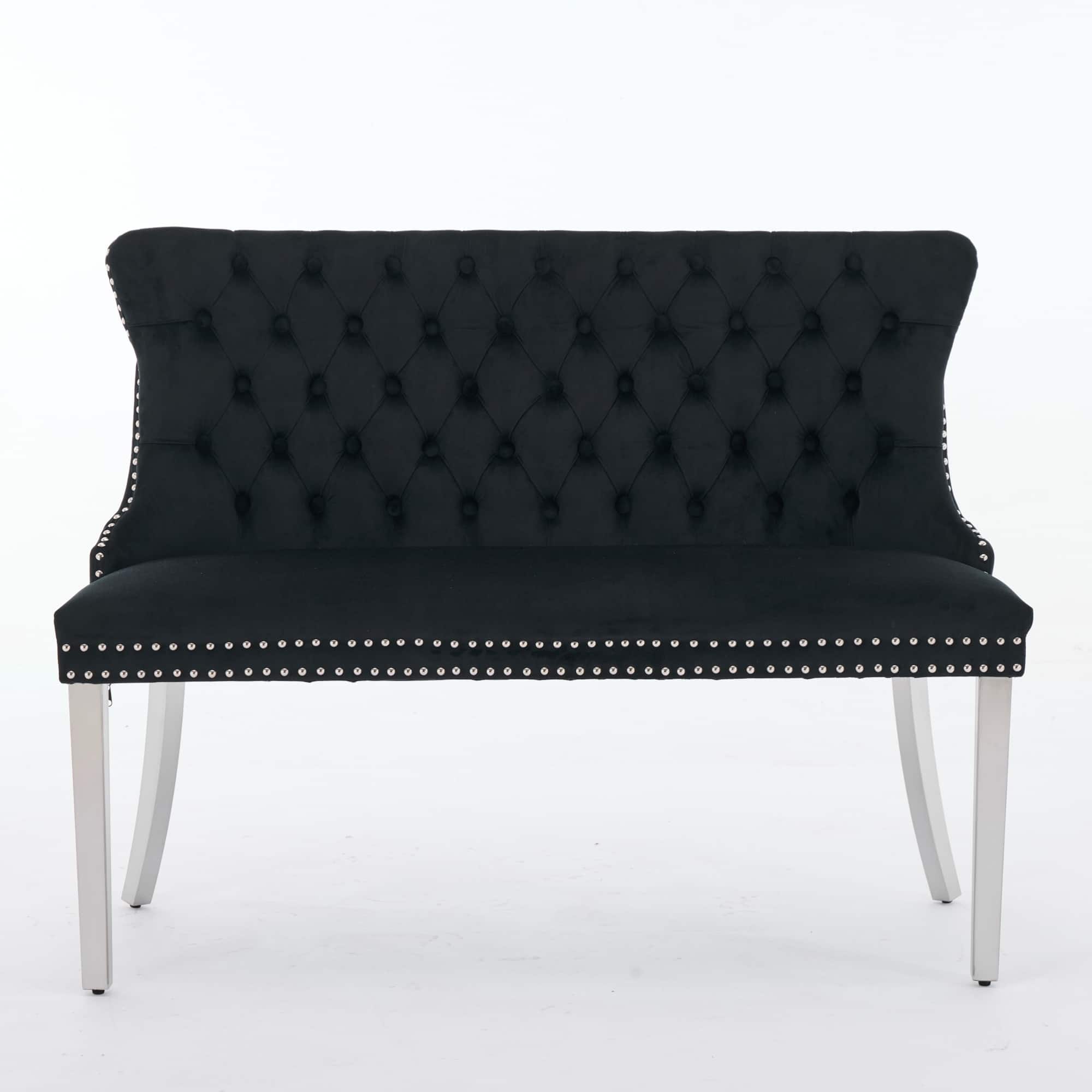 GOODSILO - Velvet Double Dining Loveseat Bench with Tufted Back and Stainless Steel Legs for Modern Kitchen Seating - Black