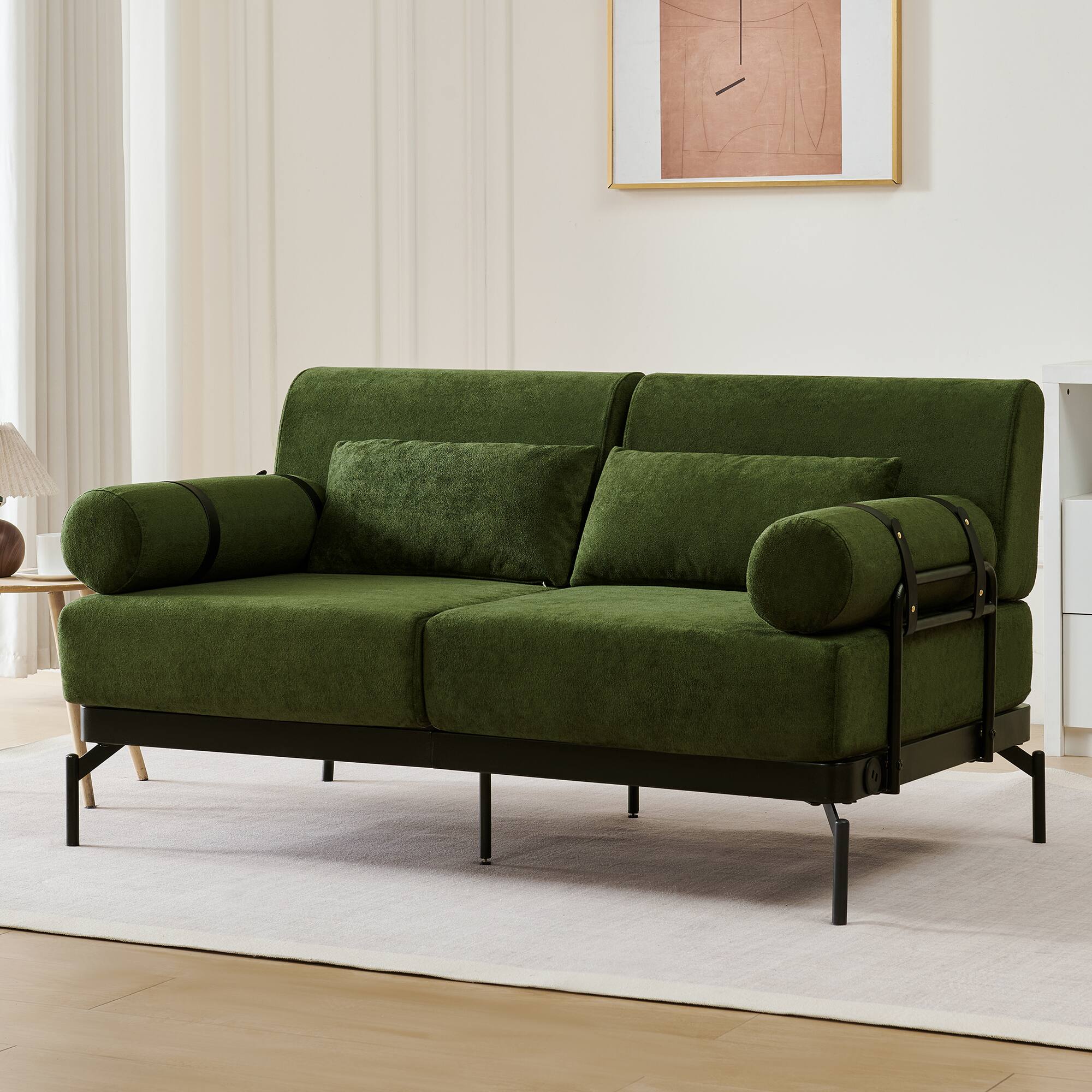 Alt View 5. GOODSILO - Modern Loveseat Sofa 59"" Couch 2-Seater with USB Ports & Unique Armrests - Green.