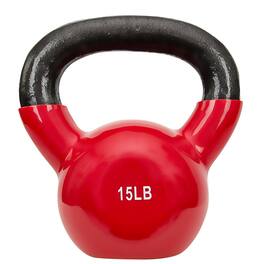 Sunny Health & Fitness - Vinyl Coated Kettlebell 15lbs - Red