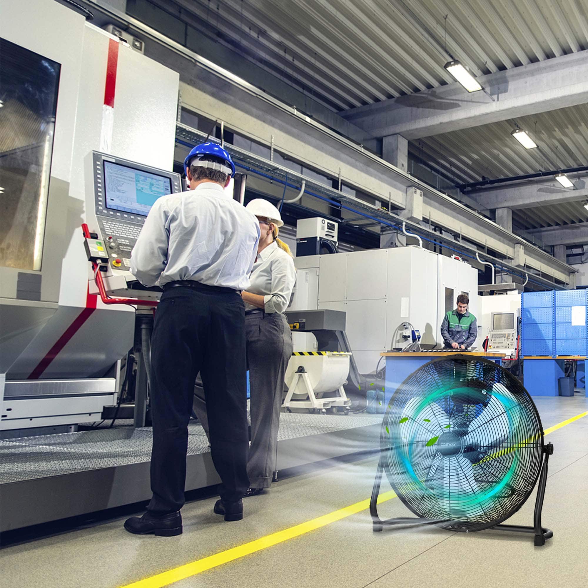 Left. Costway - 20 Inches High Velocity Floor Fan, Portable Pivoting Fan with 3 Powerful Speeds - Black.