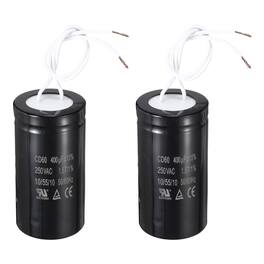 Unique Bargains - 2pcs CD60 Run Capacitor 400uF 250VAC 50/60Hz 2 White Wires Motor Start for Washing Machine Air Compressor - Black